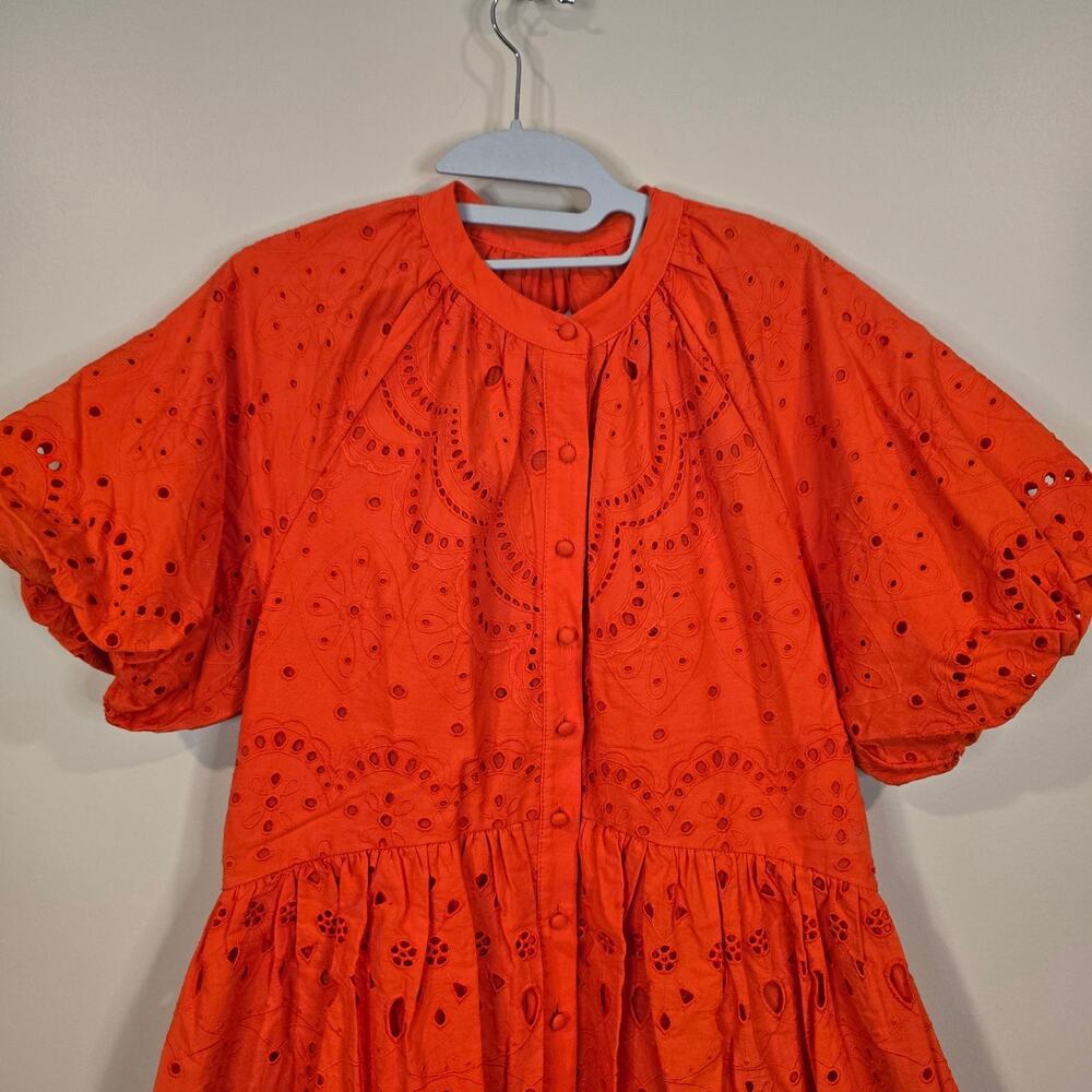 NEW NWT Women's Antonio Melani Red Orange Eyelet Button Front Dress | Size 2 - Picture 3 of 12
